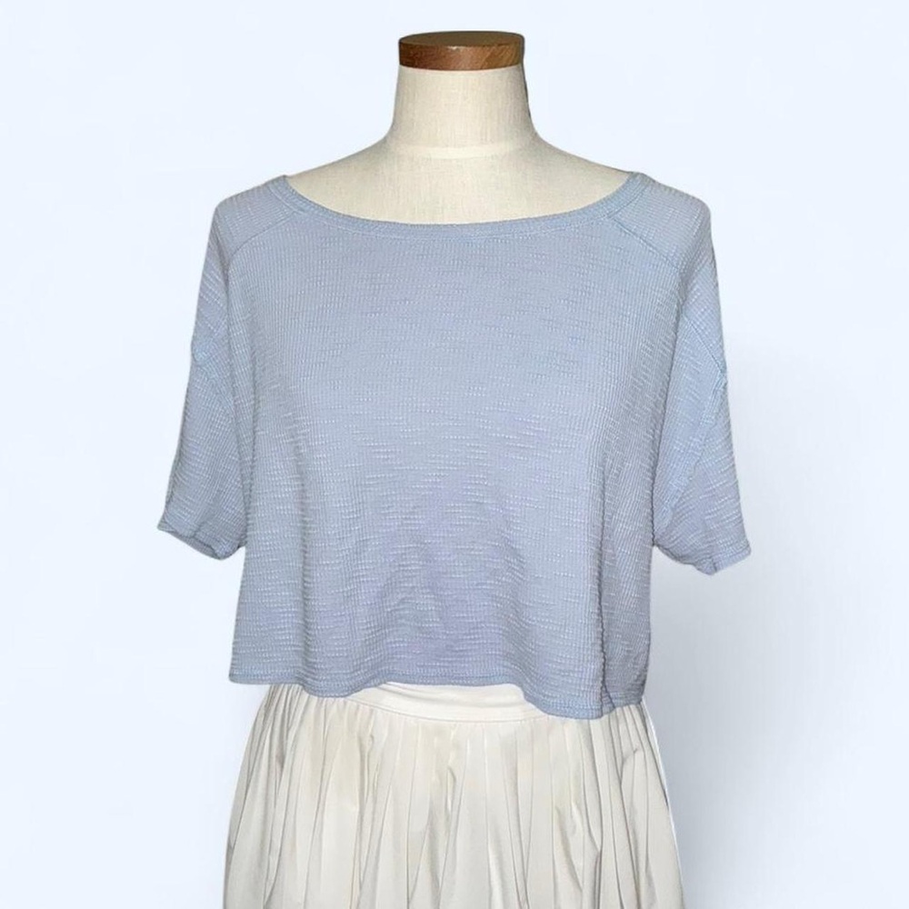 Aerie Boxy Cropped Relaxed Waffle Top Size S in Monaco Blue/Periwinkle